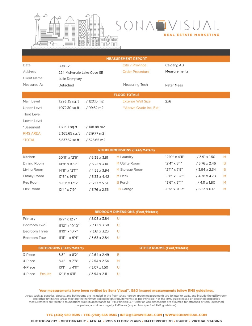 224 McKenzie Lake Cove SE, Calgary Measurement Report