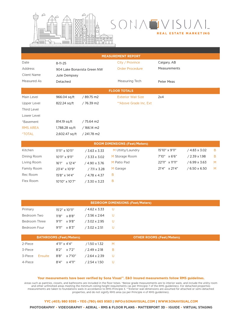 904 Lake Bonavista Green SE Measurement Report