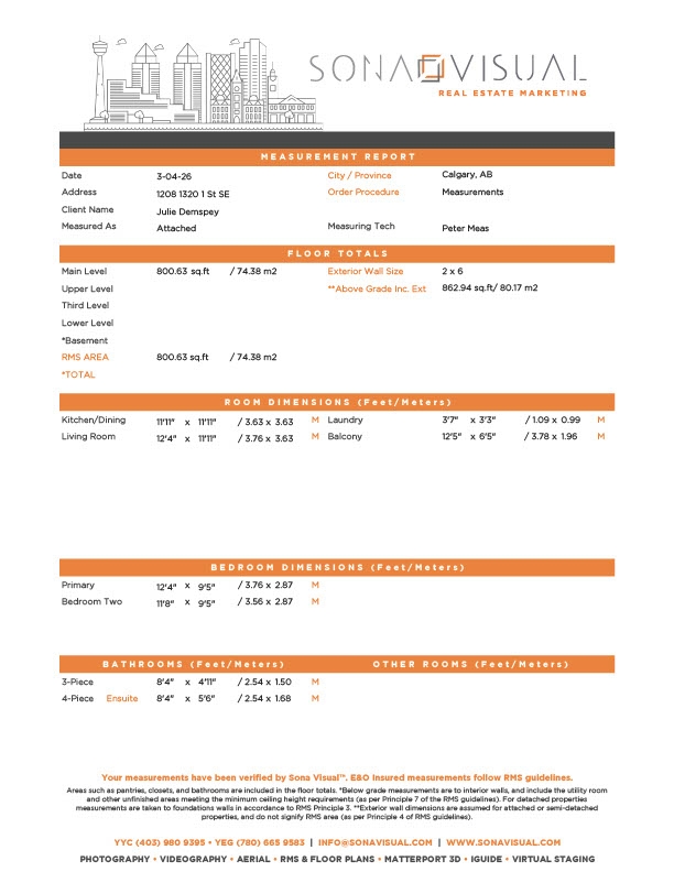 1208 1320 1st Street SE, Calgary, AB Measurement Report